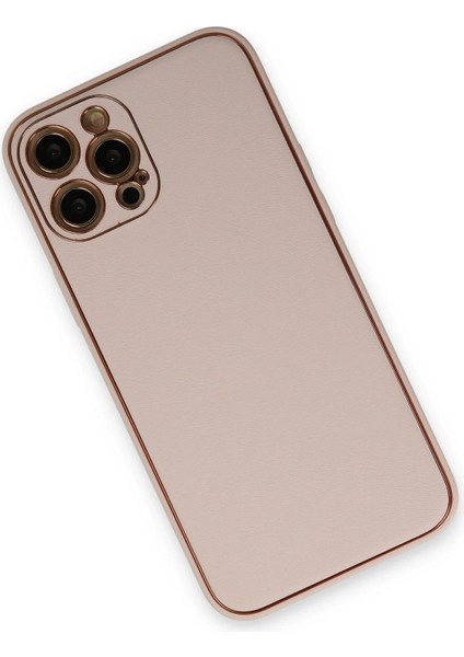 iPhone 12 Pro Kılıf Coco Deri Silikon Kapak - Pudra – Darbe Koruma