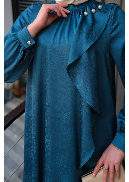 Jakarlı Saten Fırfırlı Abiye Elbise fırsatları