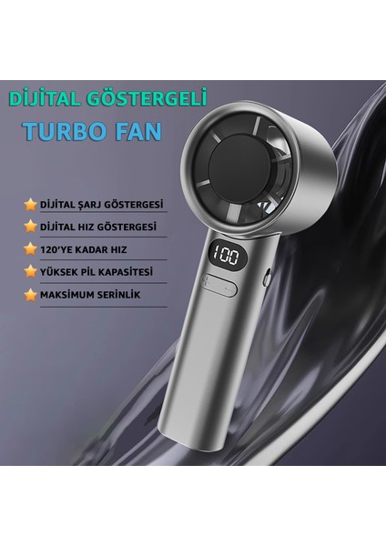 Dijital Göstergeli Taşınabilir Şarjlı El Fanı Vantilatör - LCD Ekran - Turbo Fan Vantilatör - Yüksek Pil Kapasitesi - Kolay Kullanım
