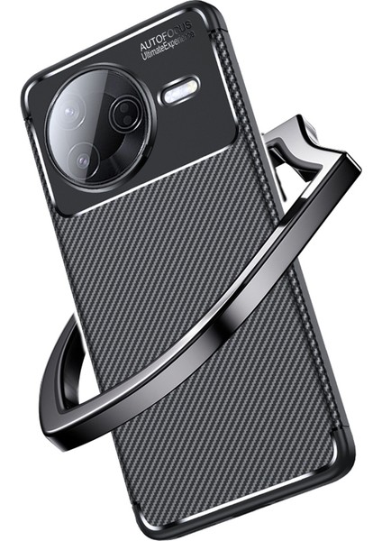 Xiaomi Poco F7 Pro Kılıf Kamera Korumalı Karbon Desenli Lux Negro Silikon - Siyah