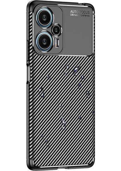 Xiaomi Poco F5 Kılıf Kamera Korumalı Karbon Desenli Lux Negro Silikon - Siyah