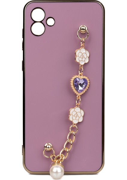 Galaxy A04S Kılıf El Tutamaçlı Kamera Korumalı Mkst Taka Silikon Kapak-Mor