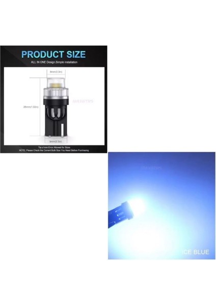 1 Takım 12V Specıal Serıes T10 Ice Blue (Özel Seri Dipsiz Ampul Buz Mavi) fiyatları