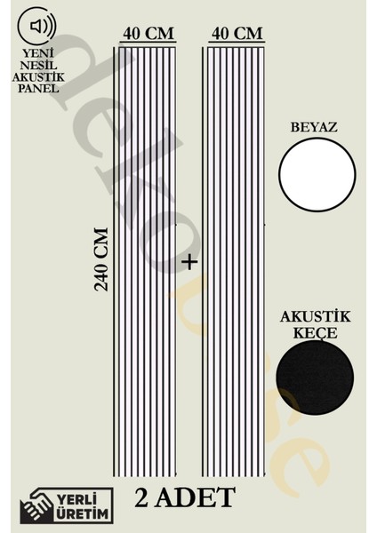 Beyaz (2 Adet) 40X240CM Yeni Nesil Akustik Ahşap Duvar Paneli