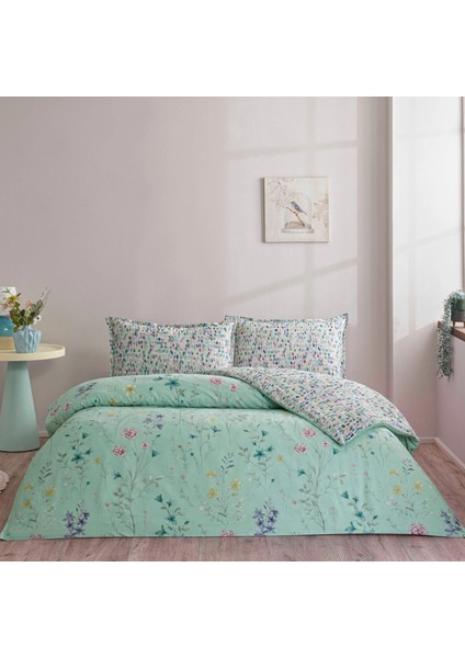 Seç&ser Çift Tarafı Desenli Çift Kişilik Nevresim Takımı Pepple Mint