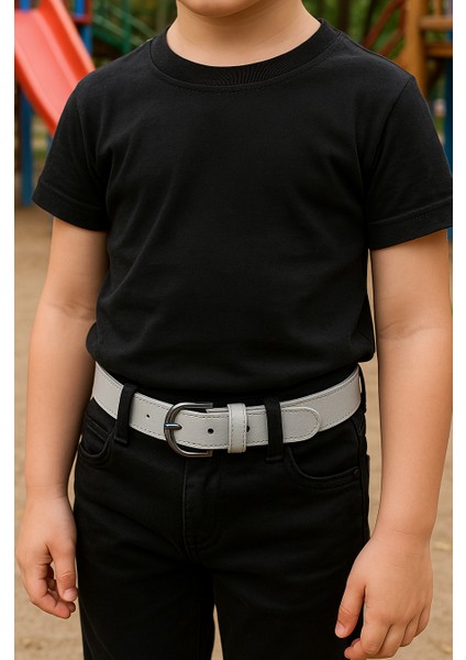 Unisex Çocuk Beyaz Kot ve Kumaş Pantolon Kemeri