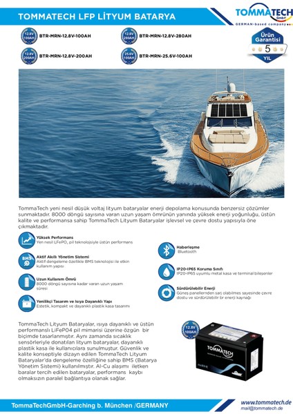 12.8 V 280 Ah Marin Bluetooth Lityum Batarya