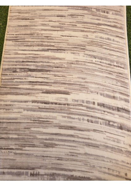 – Modern Gri-Bej Çizgili Desen, Kaymaz Taban, Yıkanabilir Halı