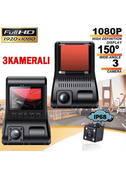 1080P Full Hd 3 Kameralı Hafıza Kartına Kayıtlı Hareket Algılamalı Araç Kamerası fiyatları
