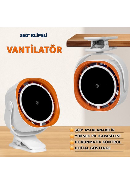 Dijital Göstergeli Dokunmatik Klipsli Fan Vantilatör - Güçlü ve Sessiz Motor - 360° Klipsli Fan - Kompakt Tasarım - Serinletici Klima Fan