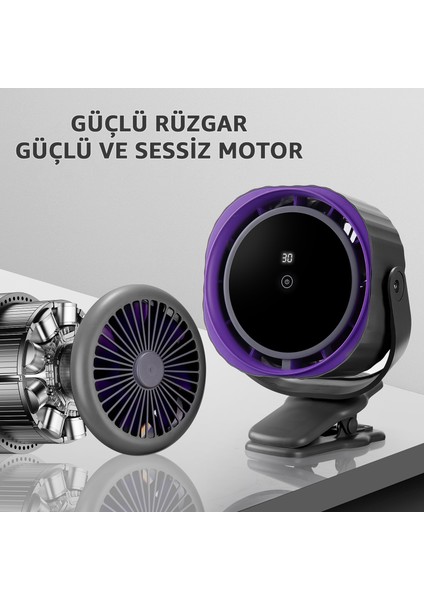Dijital Göstergeli Dokunmatik Klipsli Fan Vantilatör - Güçlü ve Sessiz Motor - 360° Klipsli Fan - Kompakt Tasarım - Serinletici Klima Fan