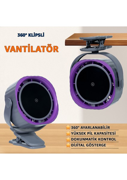 Dijital Göstergeli Dokunmatik Klipsli Fan Vantilatör - Güçlü ve Sessiz Motor - 360° Klipsli Fan - Kompakt Tasarım - Serinletici Klima Fan