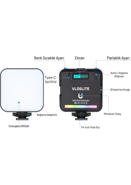 64 Rgb LED Mıknatıslı Mobil Video Işığı