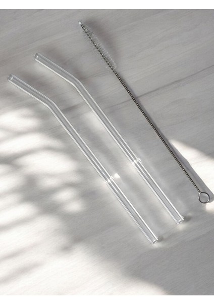 2 Adet Cam Pipet ve 1 Adet Temizleme Fırçası - 20 cm Eğimli Model