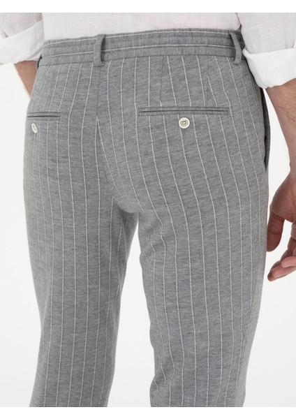 Erkek Açık Gri Slim Fit Yün Karışımlı Çizgili Pantolon 50284809-VR001