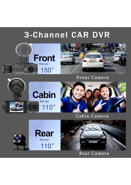 1080P Full Hd 3 Kameralı Hafıza Kartına Kayıtlı Hareket Algılamalı Araç Kamerası fırsatları