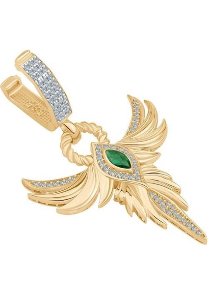 14 Ayar Altın Anka Kuşu Charm Zümrüt Taşlı