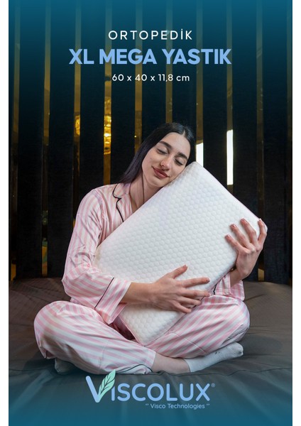 Xl Mega Boy Ortopedik Yastık - Boyun Destekli Visco Yastık 60X40X11/8 Pembe