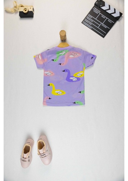 Kız Çocuk Takım I Yazlık Takım Renkli Baskılı Pamuklu Tişört & Şort Takım I Rahat Yazlık Takım modelleri