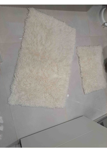 Uzun Tüylü Hippi 2 Li Banyo Paspası Lateks Kaymaz Taban