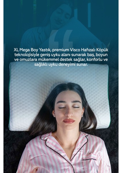 Xl Mega Boy Ortopedik Yastık - Boyun Destekli Visco Yastık 60X40X11/8 Yeşil