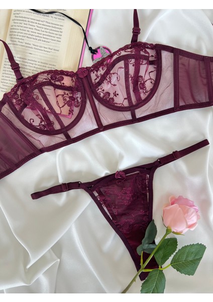 Candice Siyah Brode Balenli Kapsız Ayarlanabilir Büstiyer Takım