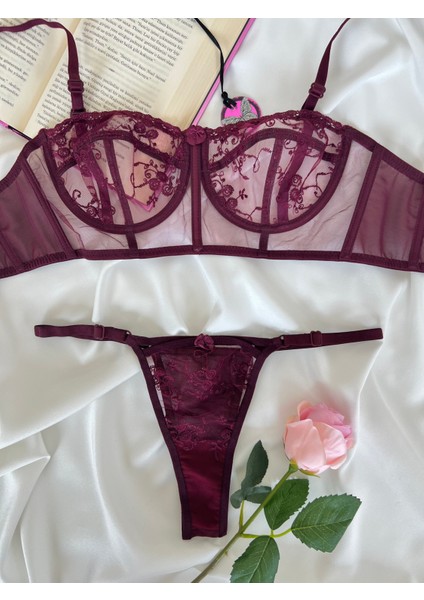 Candice Siyah Brode Balenli Kapsız Ayarlanabilir Büstiyer Takım fiyatları