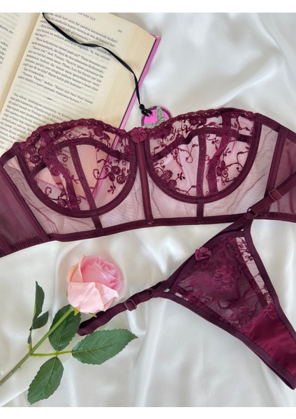 Candice Siyah Brode Balenli Kapsız Ayarlanabilir Büstiyer Takım modelleri