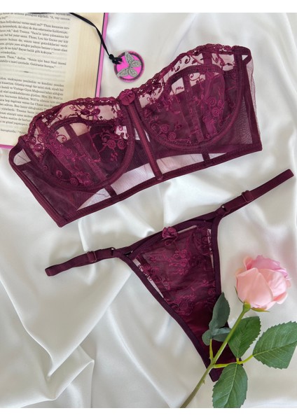 Candice Siyah Brode Balenli Kapsız Ayarlanabilir Büstiyer Takım fırsatları