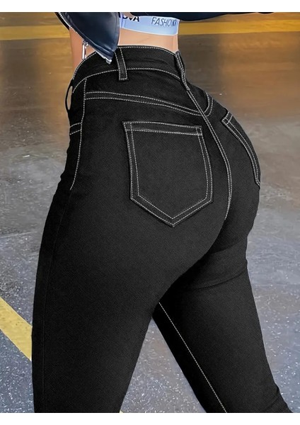 Kadın Yüksek Bel Önden Düğmeli Dar Kesim Kot Pantolon fırsatları