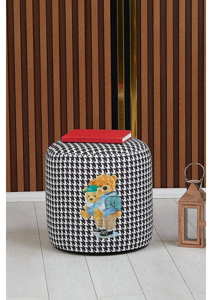 Siyah Beyaz Resimli 40*40 Yuvarlak Puf