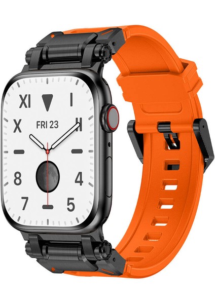 Watch 42MM Uyumlu Mkst - KRD-101 Titanyum Metal Başlıklı Silikon Kordon-Siyah-Mavi modelleri