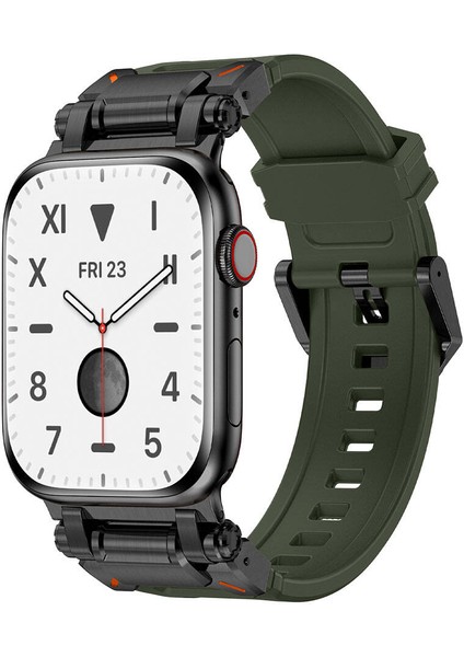 Watch 42MM Uyumlu Mkst - KRD-101 Titanyum Metal Başlıklı Silikon Kordon-Siyah-Mavi indirimleri