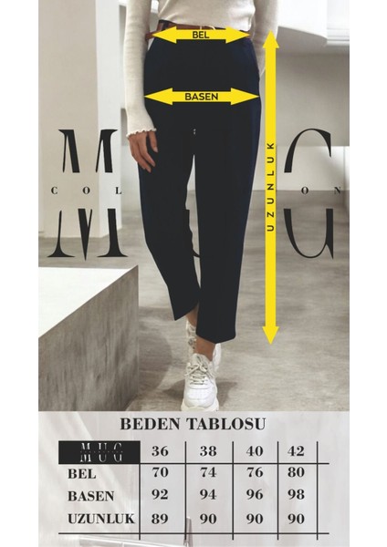 Yüksek Bel Kemerli Pileli Pantolon Mug