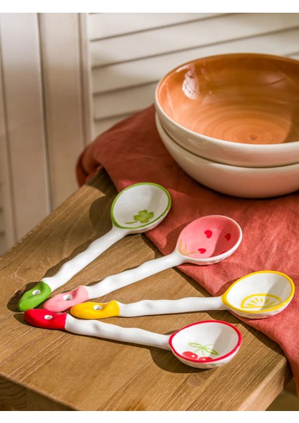 Karışık 4 Parça Baskılı Seramik Kaşık Seti