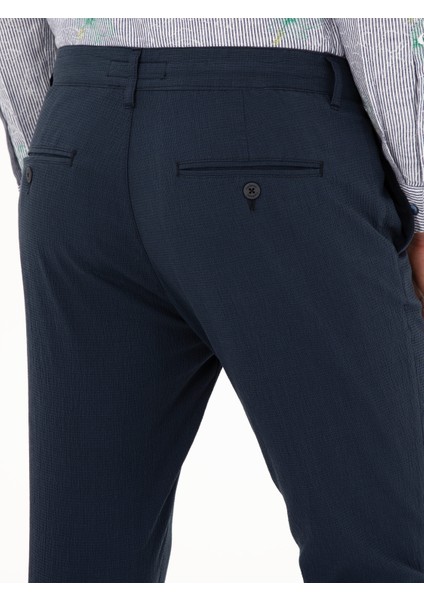 Erkek Lacivert Slim Fit Beli Bağcıklı Kanvas Pantolon 50284664-VR033