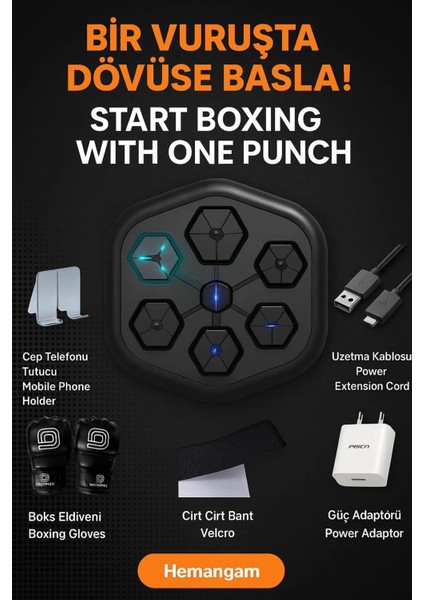 Music Boxing V3-Siyah Renk Müzikli Boks Makinası-Türkçe Program Destekli-Evdeboks ve Antreman-Duvara Monte Boks