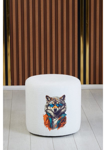 Beyaz Kurt Resimli 40*40 Yuvarlak Puf fiyatları