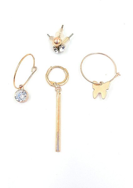 Rose Renk Karışık Çoklu Küpe