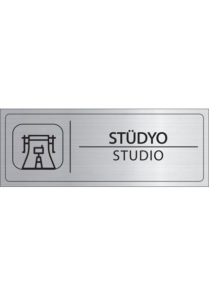 Stüdyo Isimlik Gümüş Metal Kapı Isimliği Levhası Yönlendirme Tabelası