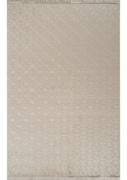 Konforsa Krem Kabartmalı Desenli Halı – Kaymaz Tabanlı, Yıkanabilir, Yumuşak Doku