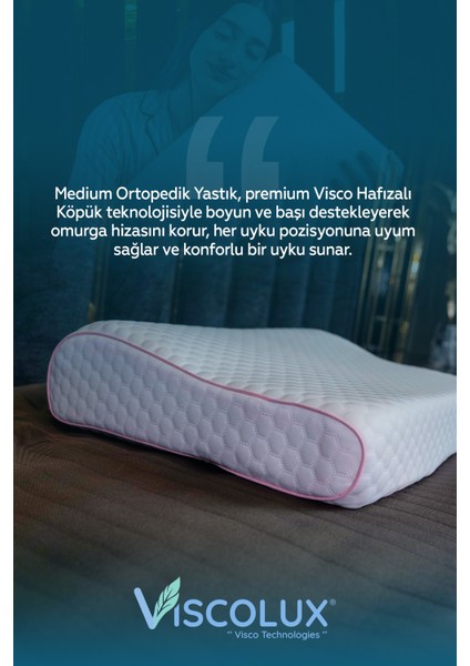 Medium Boy Ortopedik Yastık - Boyun Destekli Visco Yastık 56X36X11/7 Pembe