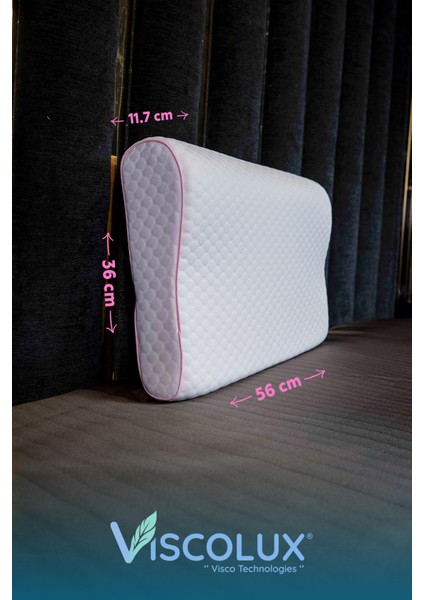 Medium Boy Ortopedik Yastık - Boyun Destekli Visco Yastık 56X36X11/7 Pembe