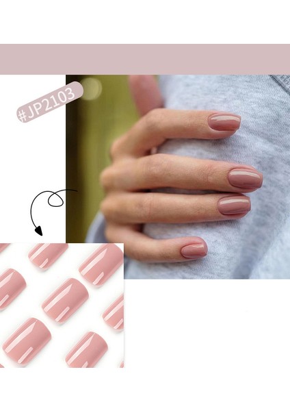 Nude Düz Kısa 24’lü Takma Tırnak Seti ve Zararsız Yapıştırıcı