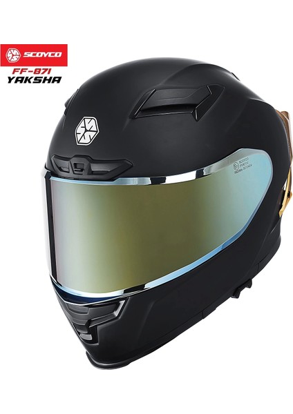 FF-871 Yaksha Mat Siyah-Gold Güneş Vizörlü Kapalı Kask (Gold Camlı) fiyatları