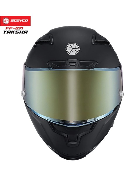 FF-871 Yaksha Mat Siyah-Gold Güneş Vizörlü Kapalı Kask (Gold Camlı) modelleri