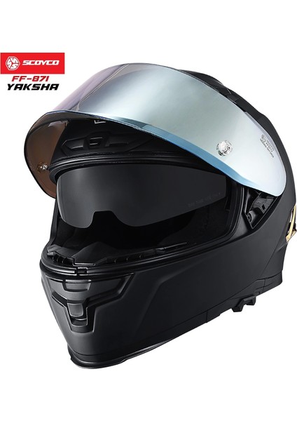 FF-871 Yaksha Mat Siyah-Gold Güneş Vizörlü Kapalı Kask (Gold Camlı) fırsatları