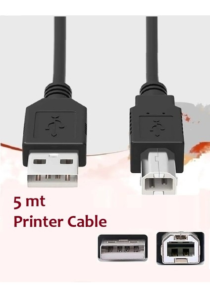 Yazıcı Kablosu USB 2.0 Printer Cable (5 Metre) Samsung Hp Epson Canon Xerox Brother