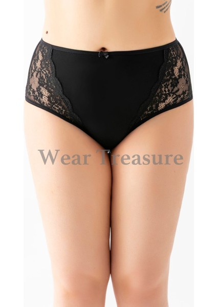 Hnx 4'lü Pamuklu Ön ve Arka Dantelli Yüksek Bel Büyük Beden Kadın Külot