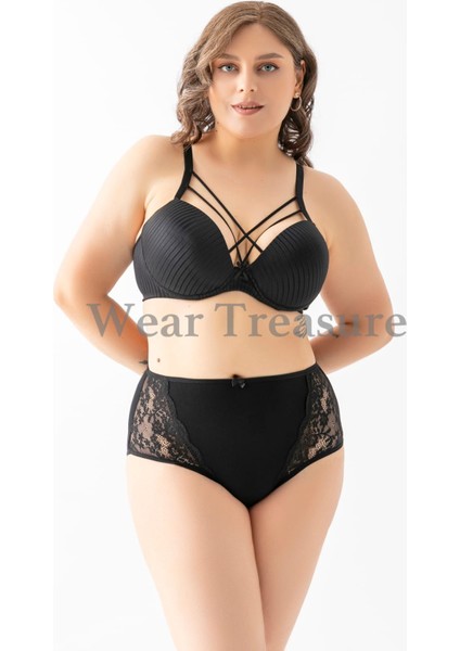 Hnx 4'lü Pamuklu Ön ve Arka Dantelli Yüksek Bel Büyük Beden Kadın Külot